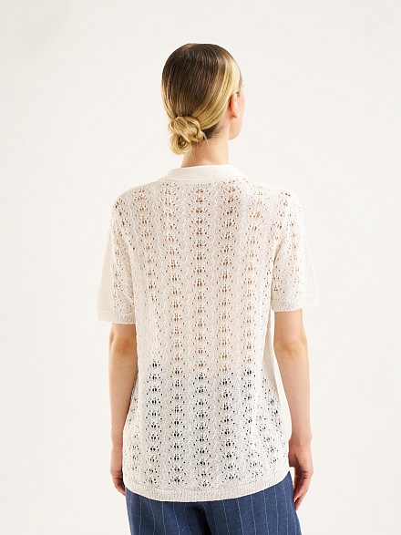 Джемпер с коротким рукавом ажурной вязки - G022SZ0TK0BERT_T Кофта жен. (VR013, S)