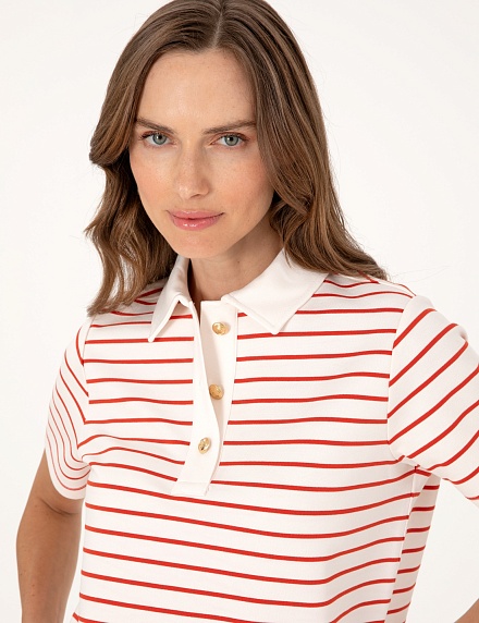 Футболка-поло в полоску свободная - G022SZ0110TAFO Футболка жен. (VR030, XL)
