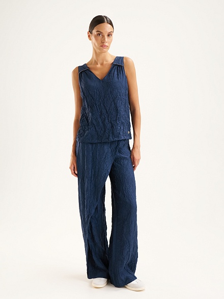 Брюки из жатой ткани асимметричного кроя прямые - G022SZ0780GRET_P Брюки жен. (VR033, 36)