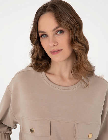 Свитшот с кулиской по низу - G022SZ0820BEPLA_S Толстовка жен. (VR085, XS)