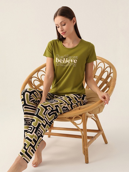 Пижама со штанами и футболкой - G022SZ0HFP028817_IY24 Костюм дом. жен. Бельевое изделие (VR235, S)