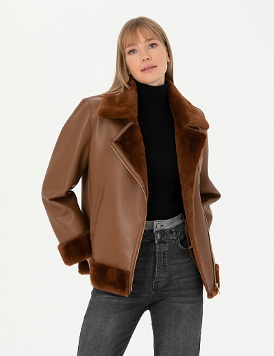 Куртка-авиатор из экокожи - G022SZ0350DANLA023K Куртка кож. жен. (VR029, 36)