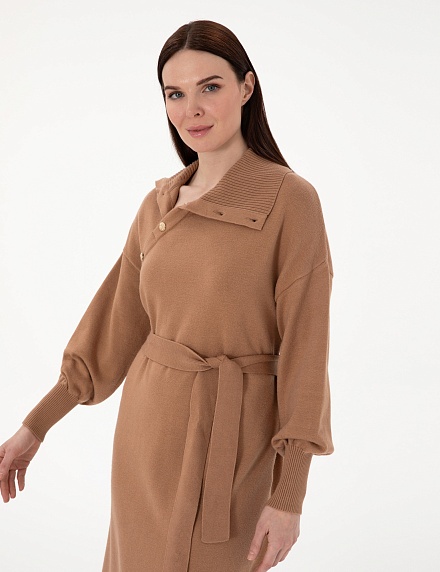 Платье миди трикотажное с поясом - G022SZ0TE0MEA Платье жен. (VR015, XS)