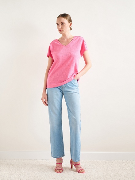 Футболка с V-образным вырезом - G022SZ0110GEBI Футболка жен. (VR041, 2XS)