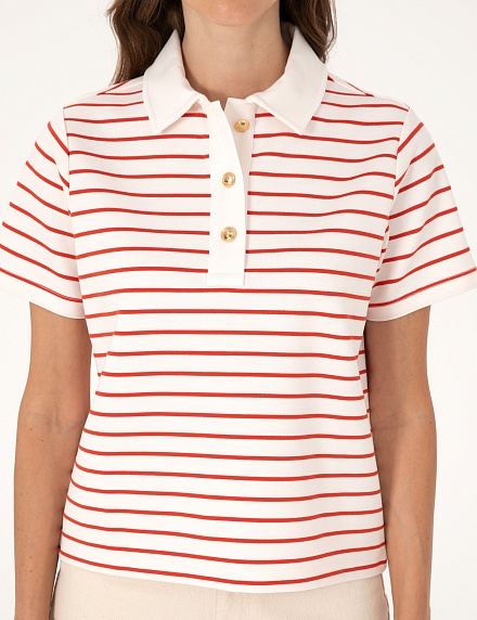 Футболка-поло в полоску свободная - G022SZ0110TAFO Футболка жен. (VR030, XL)